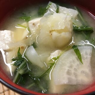 豆腐&百合根&水菜&ダイコンの味噌汁